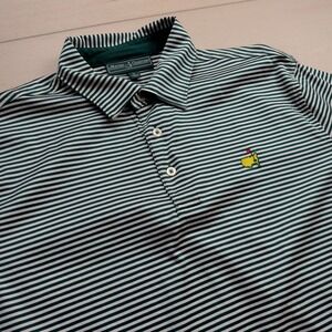 Masters Collection Mens Green White Striped Pima Cotton Golf Polo